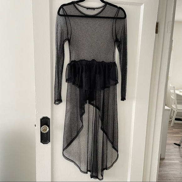Zara Gothic Sheer Hi Lo Hem Ruffle Mesh Top - Picture 4 of 7